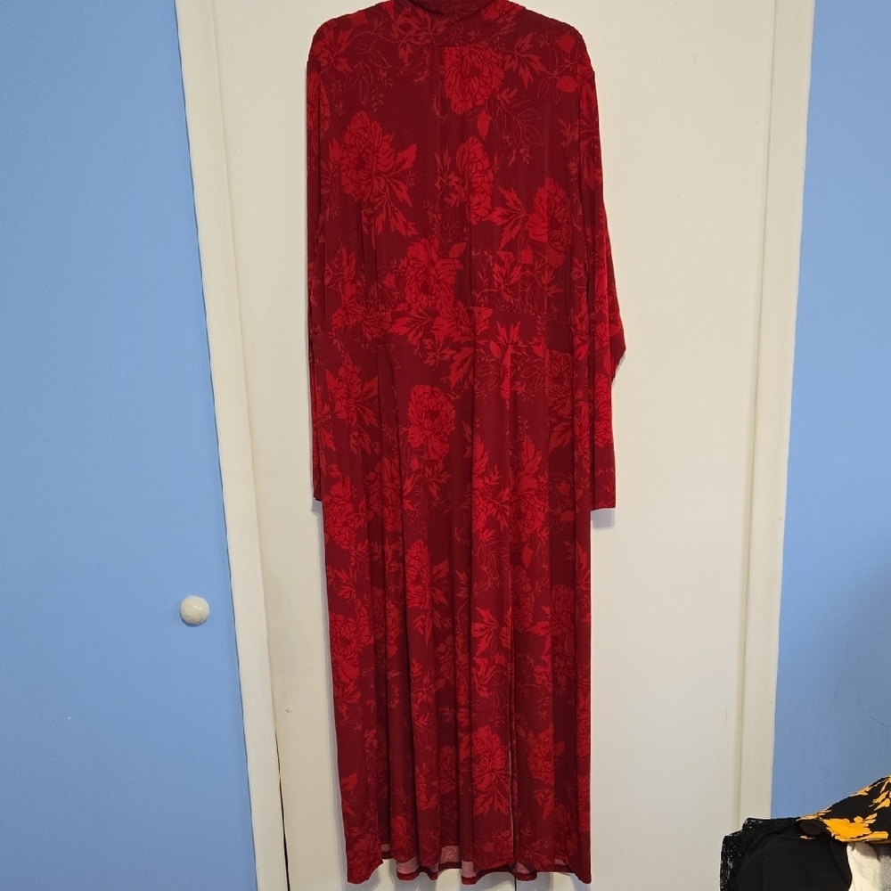 Lane‎ Bryant Maxi Red Floral Dress, Long Sleeve, NWOT